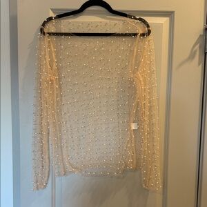Amazon Pearl-Studded Sheer Blouse - Tan
